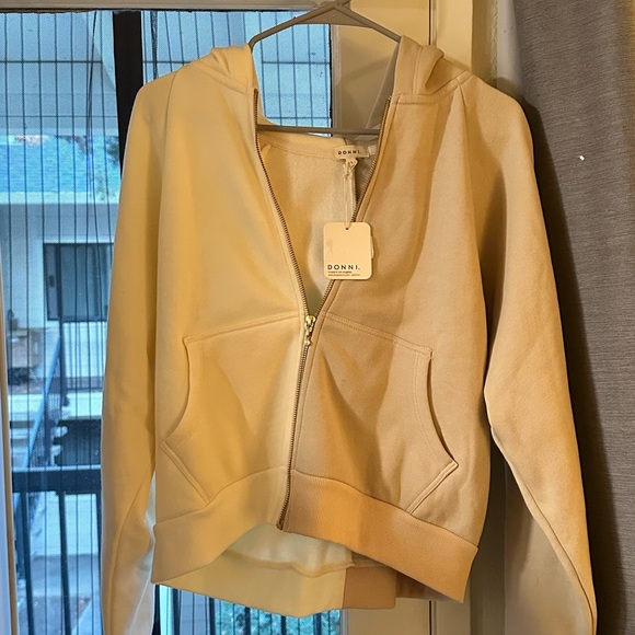 DONNI Eco-Fleece Two-Tone Zip Hoodie Creme/Stone - Picture 3 of 5